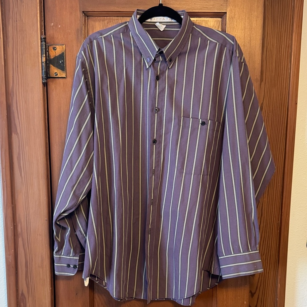 Baccarat Men's Purple and White Striped Dress Shirt